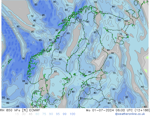 RH 850 hPa ECMWF Mo 01.07.2024 06 UTC