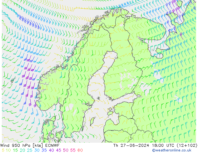 Viento 950 hPa ECMWF jue 27.06.2024 18 UTC