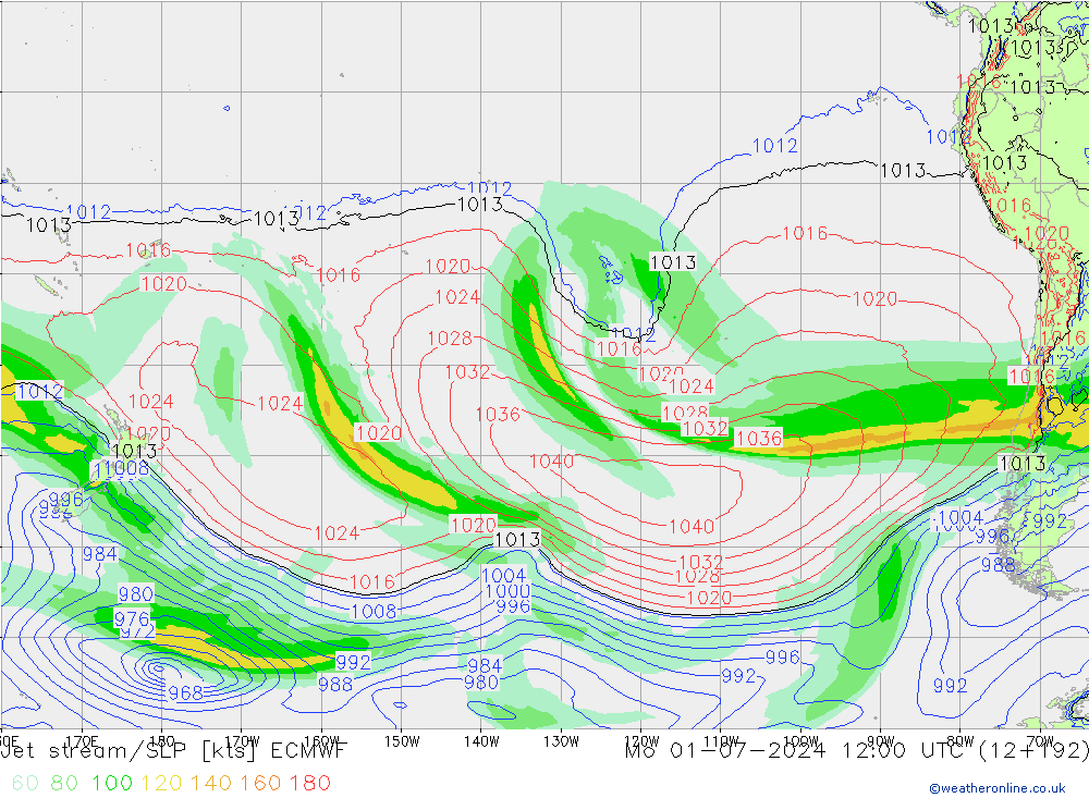 Straalstroom/SLP ECMWF ma 01.07.2024 12 UTC