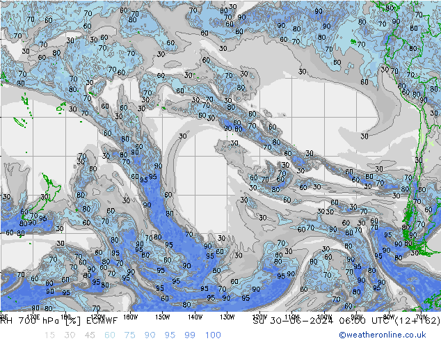 Humedad rel. 700hPa ECMWF dom 30.06.2024 06 UTC