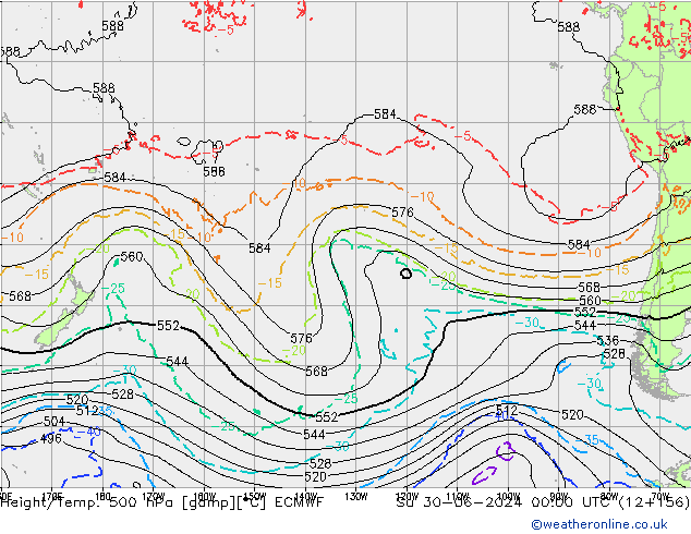 Z500/Rain (+SLP)/Z850 ECMWF Su 30.06.2024 00 UTC