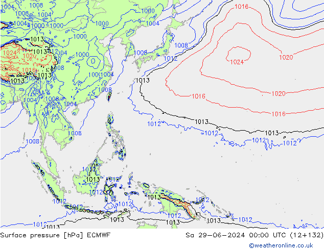 Pressione al suolo ECMWF sab 29.06.2024 00 UTC