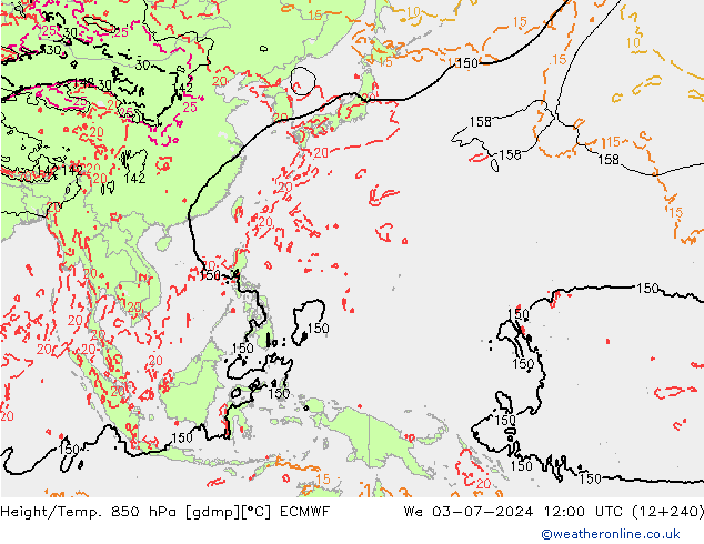 Height/Temp. 850 hPa ECMWF  03.07.2024 12 UTC