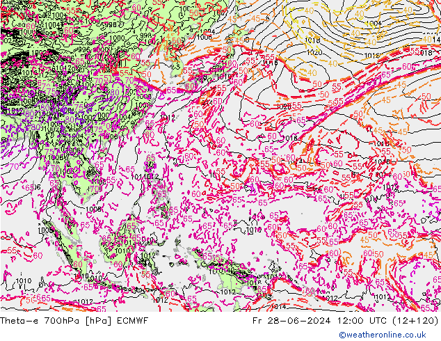 Theta-e 700hPa ECMWF Fr 28.06.2024 12 UTC