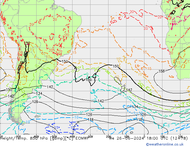 Z500/Yağmur (+YB)/Z850 ECMWF Çar 26.06.2024 18 UTC