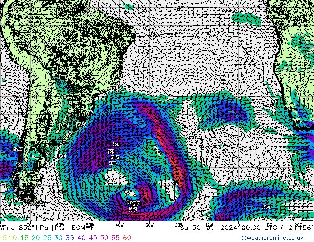 Wind 850 hPa ECMWF Su 30.06.2024 00 UTC