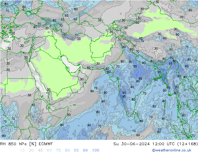 RH 850 hPa ECMWF Su 30.06.2024 12 UTC