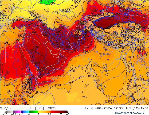 SLP/Temp. 850 hPa ECMWF Fr 28.06.2024 12 UTC