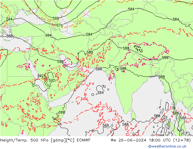 Z500/Rain (+SLP)/Z850 ECMWF mer 26.06.2024 18 UTC