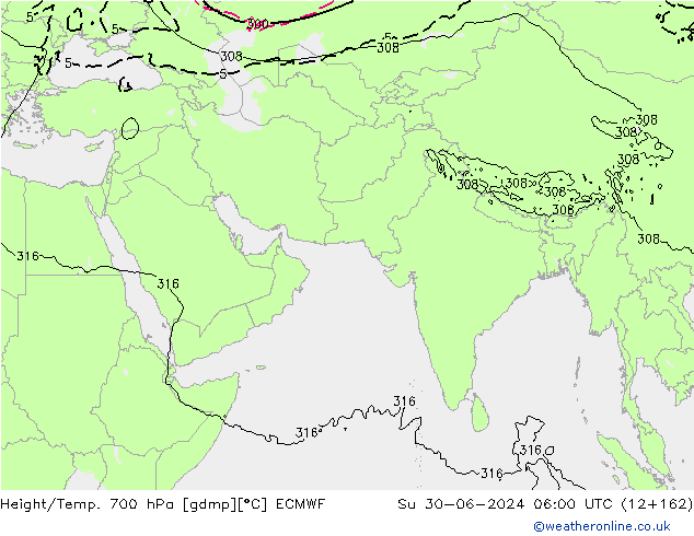 Geop./Temp. 700 hPa ECMWF dom 30.06.2024 06 UTC