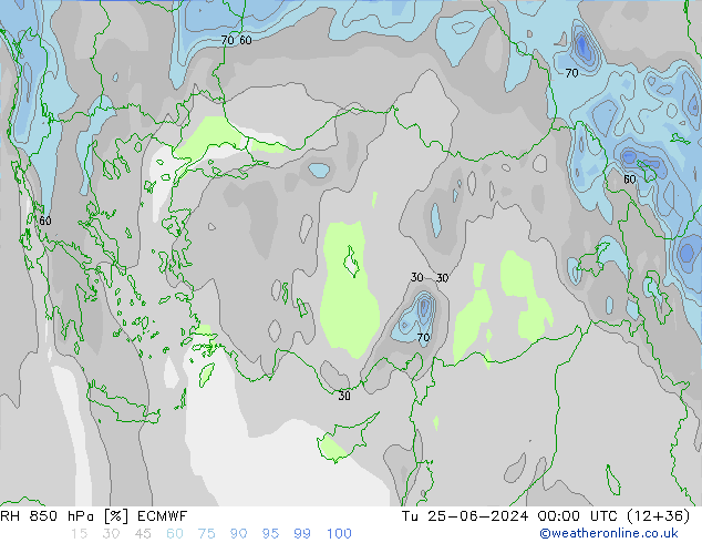 RH 850 hPa ECMWF Tu 25.06.2024 00 UTC