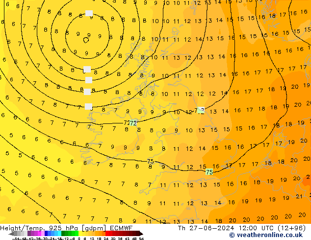 Hoogte/Temp. 925 hPa ECMWF do 27.06.2024 12 UTC