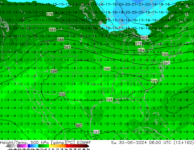 Z500/Yağmur (+YB)/Z850 ECMWF Paz 30.06.2024 06 UTC