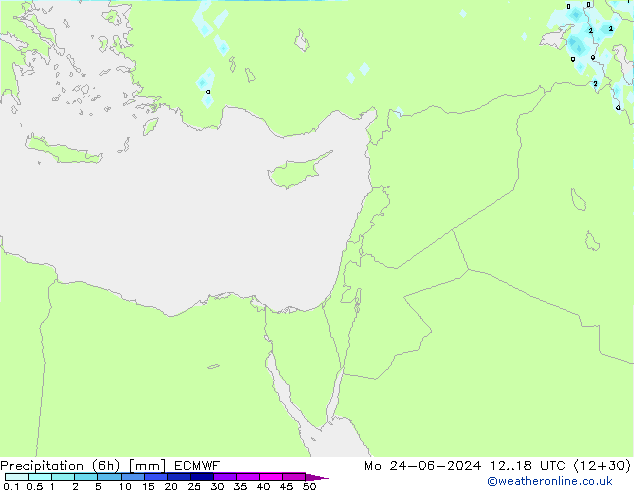 Precipitation (6h) ECMWF Po 24.06.2024 18 UTC