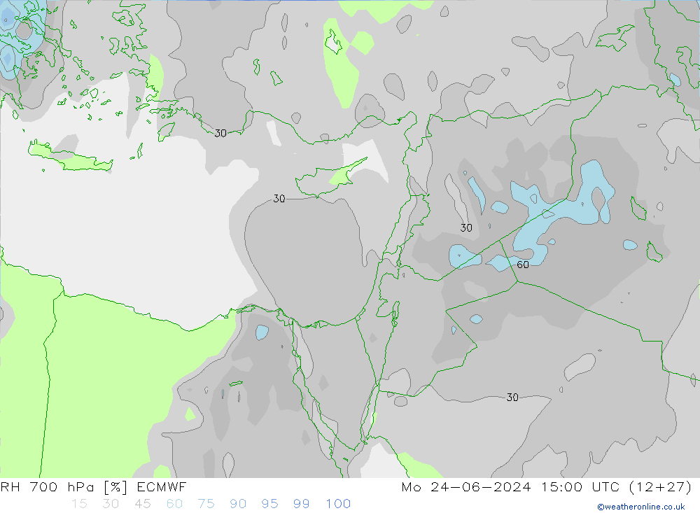 Humidité rel. 700 hPa ECMWF lun 24.06.2024 15 UTC