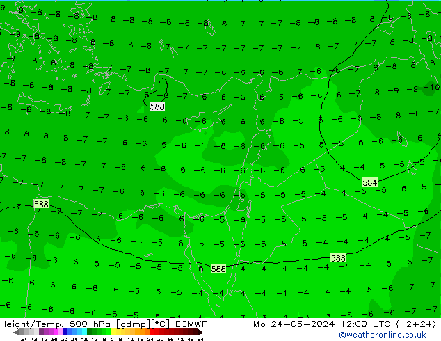 Z500/Rain (+SLP)/Z850 ECMWF Mo 24.06.2024 12 UTC