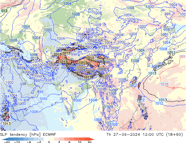 Tendencia de presión ECMWF jue 27.06.2024 12 UTC