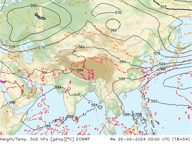 Z500/Rain (+SLP)/Z850 ECMWF śro. 26.06.2024 00 UTC