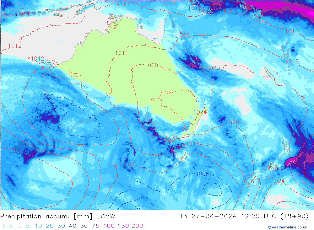 Precipitation accum. ECMWF Th 27.06.2024 12 UTC