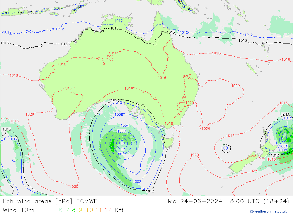 High wind areas ECMWF Po 24.06.2024 18 UTC
