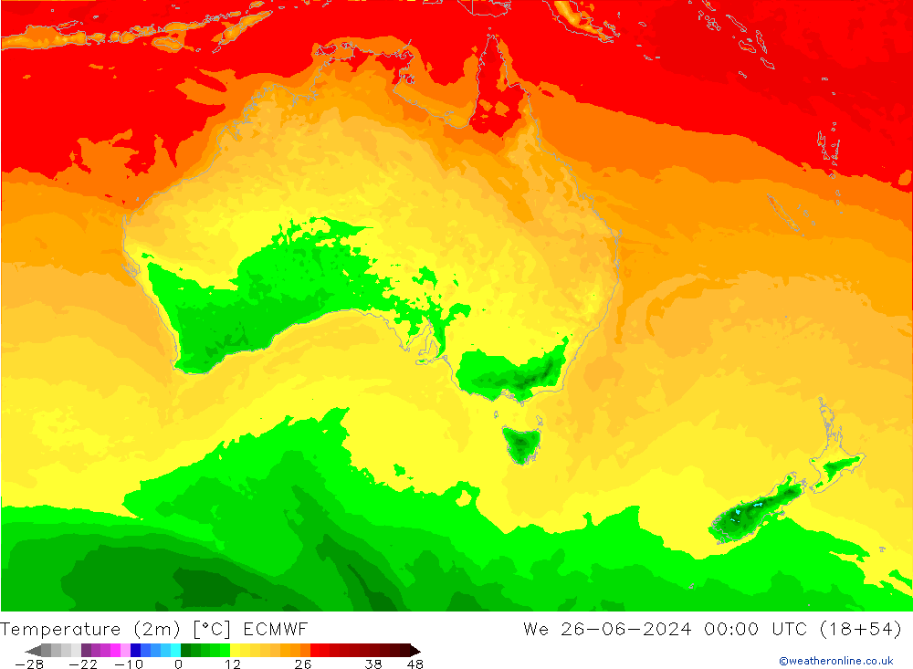 Temperature (2m) ECMWF We 26.06.2024 00 UTC