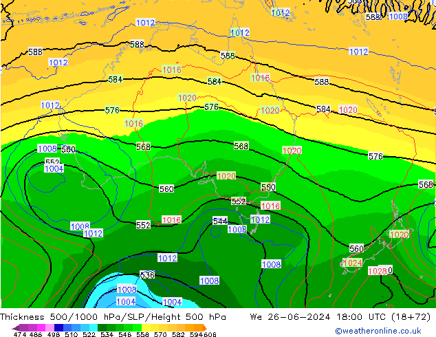 Thck 500-1000hPa ECMWF śro. 26.06.2024 18 UTC