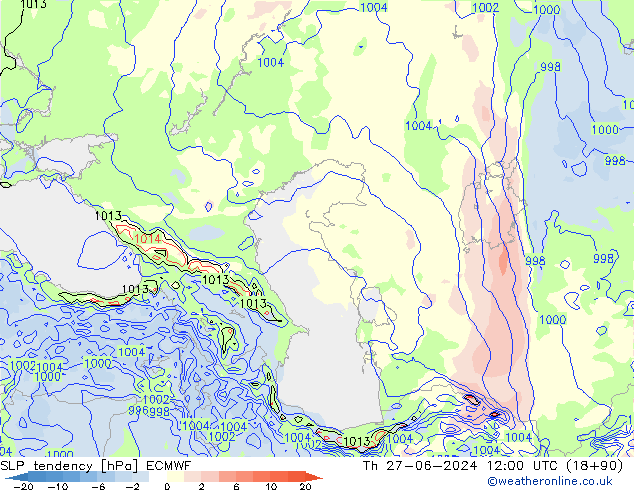 SLP tendency ECMWF Th 27.06.2024 12 UTC