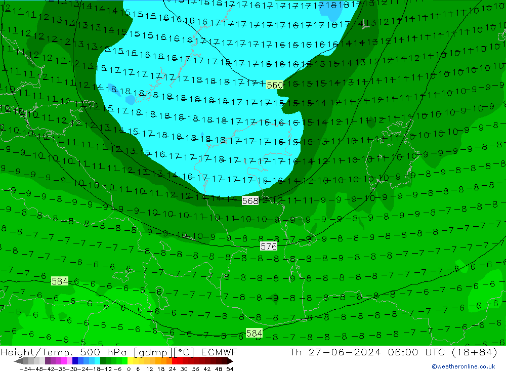 Z500/Rain (+SLP)/Z850 ECMWF jeu 27.06.2024 06 UTC