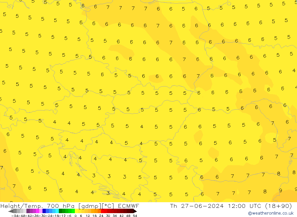 Géop./Temp. 700 hPa ECMWF jeu 27.06.2024 12 UTC