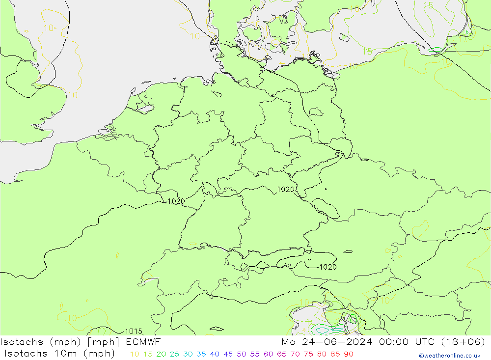 Isotachs (mph) ECMWF Mo 24.06.2024 00 UTC