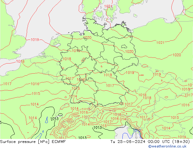 Bodendruck ECMWF Di 25.06.2024 00 UTC