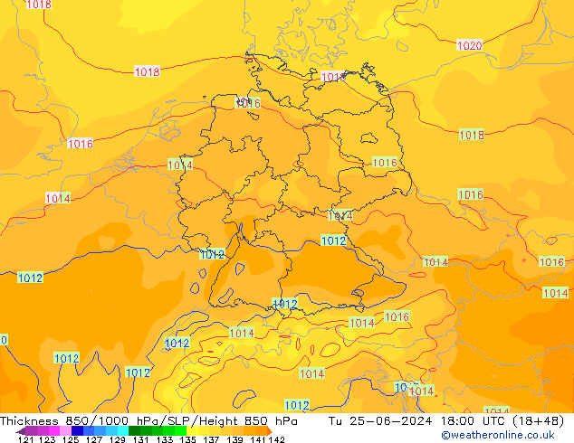 Thck 850-1000 hPa ECMWF Tu 25.06.2024 18 UTC