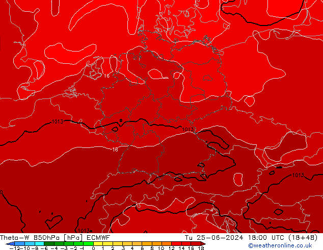 Theta-W 850hPa ECMWF di 25.06.2024 18 UTC