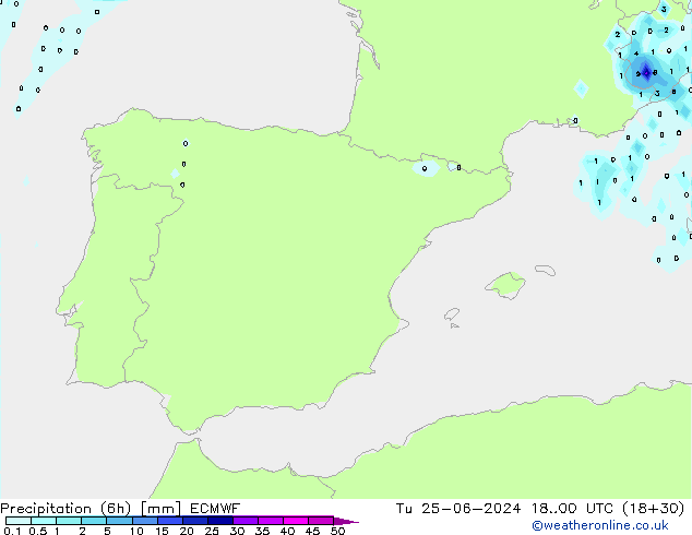 Yağış (6h) ECMWF Sa 25.06.2024 00 UTC