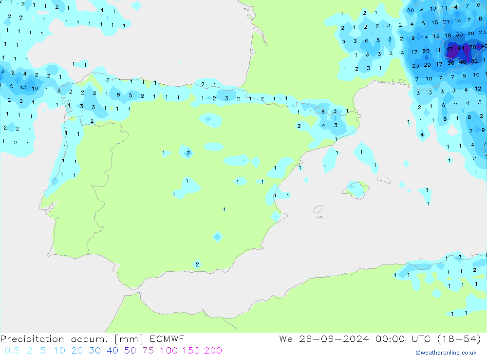 Precipitation accum. ECMWF  26.06.2024 00 UTC