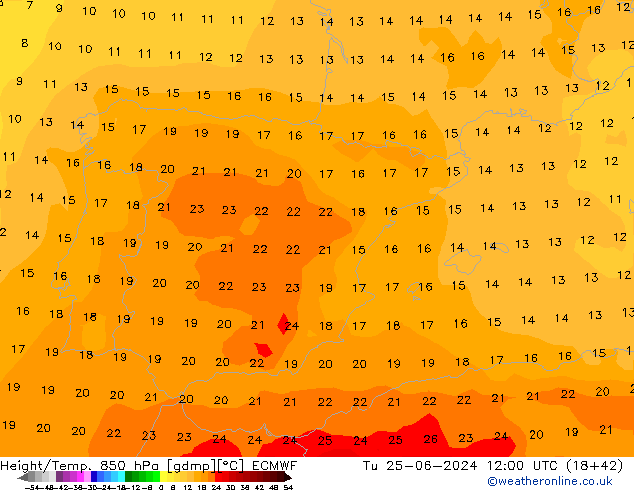 Z500/Rain (+SLP)/Z850 ECMWF  25.06.2024 12 UTC