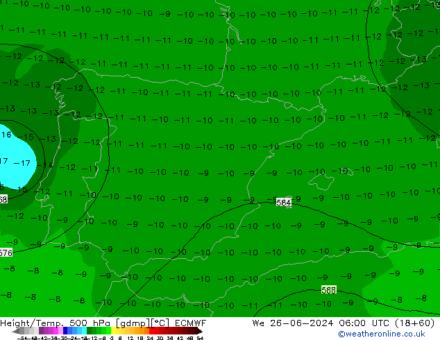 Z500/Rain (+SLP)/Z850 ECMWF mer 26.06.2024 06 UTC