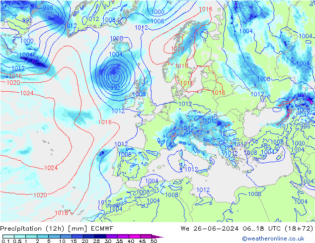 Nied. akkumuliert (12Std) ECMWF Mi 26.06.2024 18 UTC