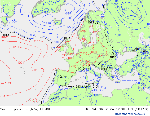 地面气压 ECMWF 星期一 24.06.2024 12 UTC