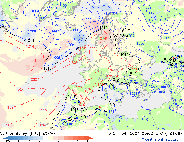 Drucktendenz ECMWF Mo 24.06.2024 00 UTC