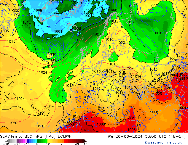 SLP/Temp. 850 hPa ECMWF Qua 26.06.2024 00 UTC