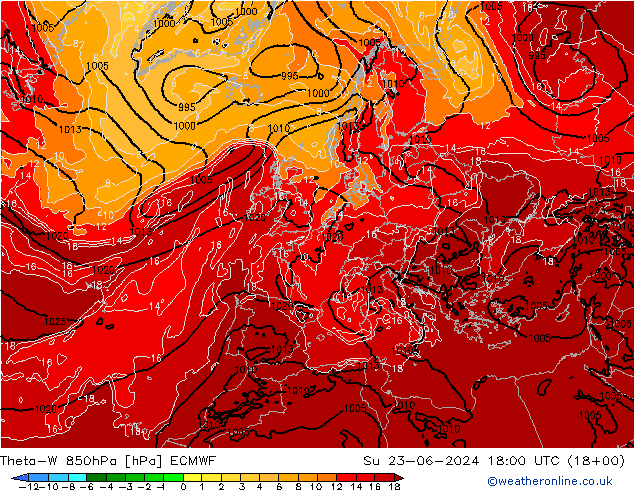 Theta-W 850hPa ECMWF dom 23.06.2024 18 UTC