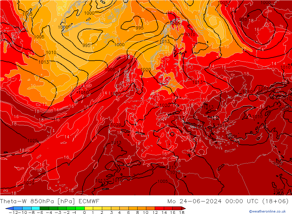 Theta-W 850hPa ECMWF lun 24.06.2024 00 UTC