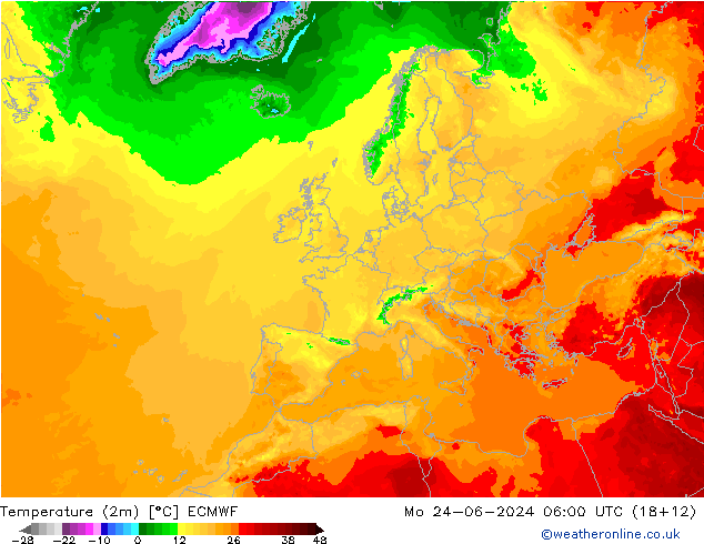 温度图 ECMWF 星期一 24.06.2024 06 UTC