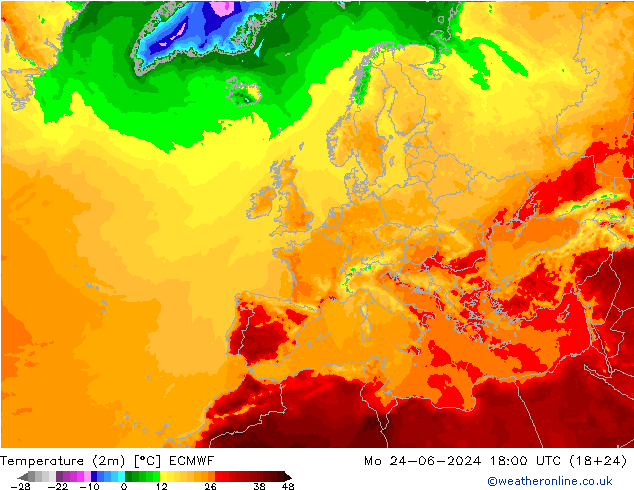 Temperatura (2m) ECMWF lun 24.06.2024 18 UTC