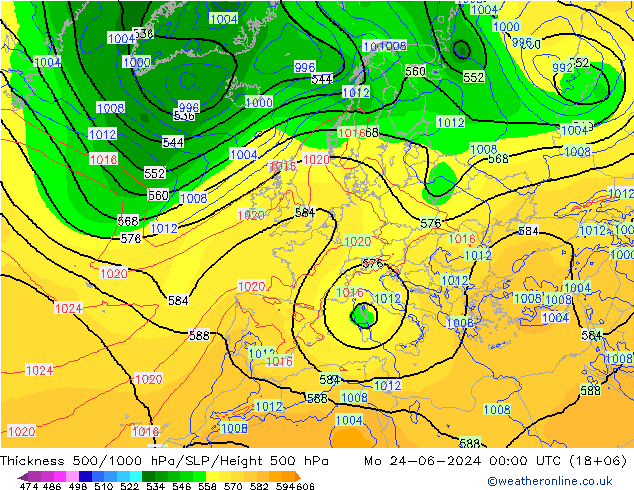 Thck 500-1000hPa ECMWF Mo 24.06.2024 00 UTC