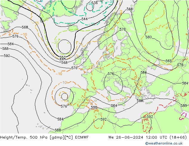 Z500/Rain (+SLP)/Z850 ECMWF mié 26.06.2024 12 UTC