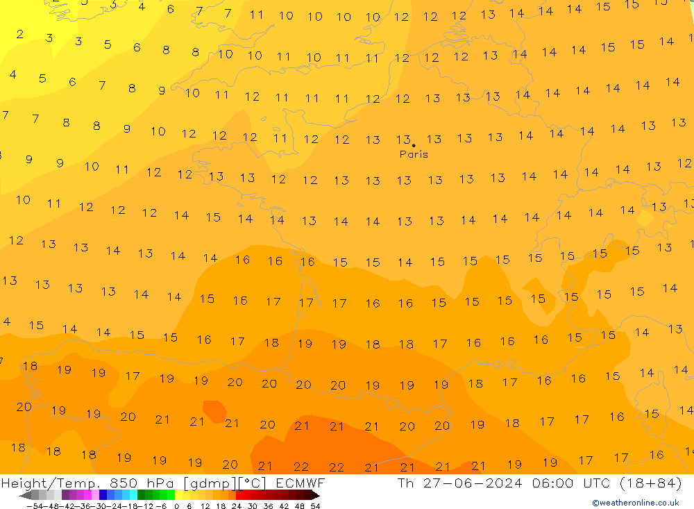 Height/Temp. 850 hPa ECMWF Th 27.06.2024 06 UTC