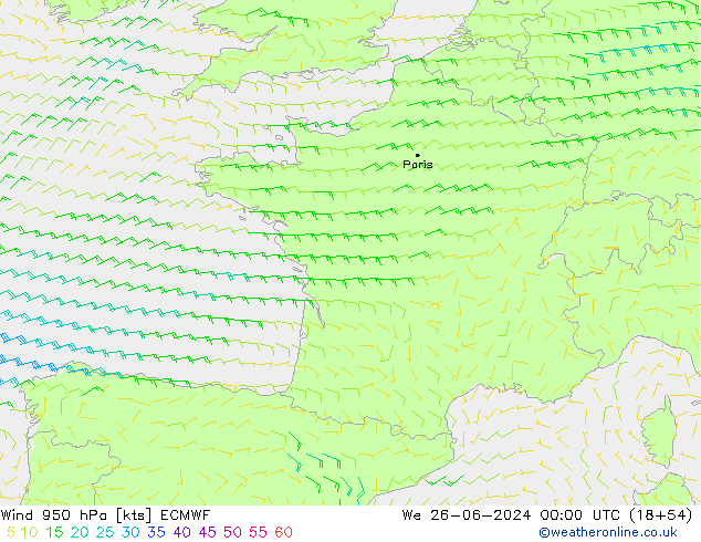 Wind 950 hPa ECMWF St 26.06.2024 00 UTC