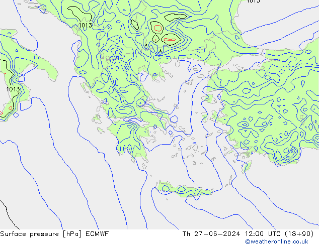 Surface pressure ECMWF Th 27.06.2024 12 UTC